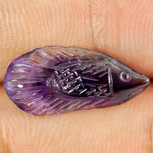 Purple Amethyst 3.97 Ct. Fish Carving 19.8 x 9.4 Mm. Natural Gemstone Unheated