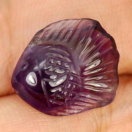 Purple Amethyst 4.84 Ct. Fish Carving 14.1 x 12.1 Mm. Natural Gemstone Unheated