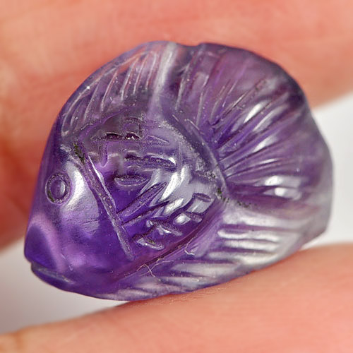 8.81 Ct. Charming Fish Carving Natural Gem Violet Amethyst Unheated