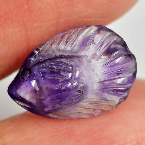 Purple Amethyst 3.45 Ct. Fish Carving 14.4 x 9.5 Mm. Natural Gemstone Unheated