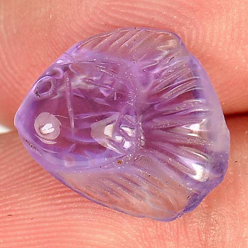 Purple Amethyst 3.66 Ct. Fish Carving 13 x 11.2 Mm. Natural Gem From Brazil