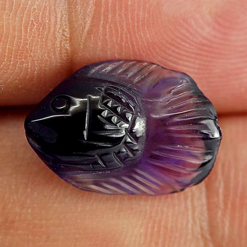 Purple Amethyst 4.66 Ct. Fish Carving 15.5 x 10.6 Mm. Natural Gem From Brazil