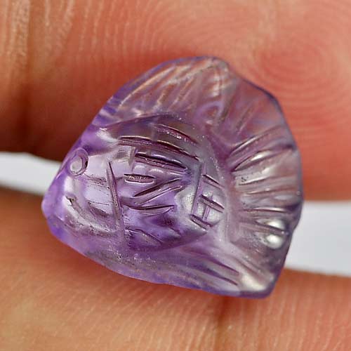 Purple Amethyst 4.48 Ct. Fish Carving 12.9 x 11.7 Mm. Natural Gem From Brazil