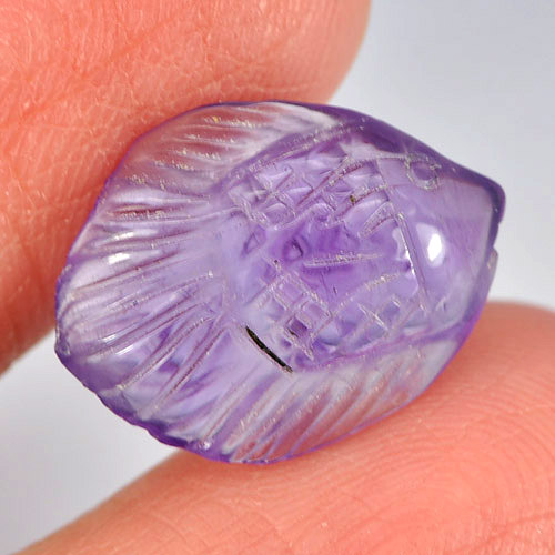 Purple Amethyst 4.44 Ct. Fish Carving 16.2 x 12.1 Mm. Natural Gemstone Unheated