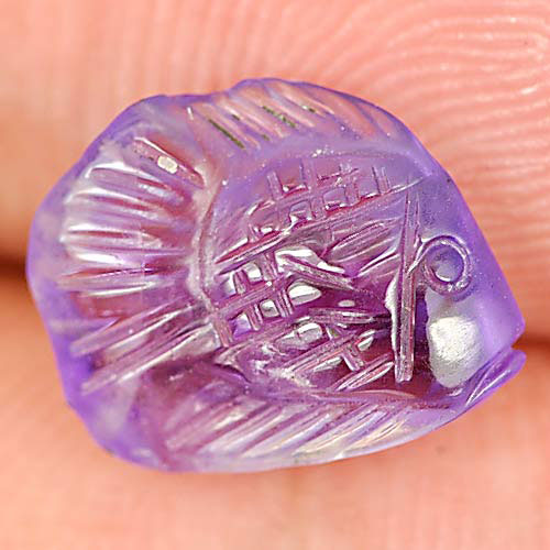 Purple Amethyst 2.95 Ct. Fish Carving 12.1 x 9.3 Mm. Natural Gemstone Unheated