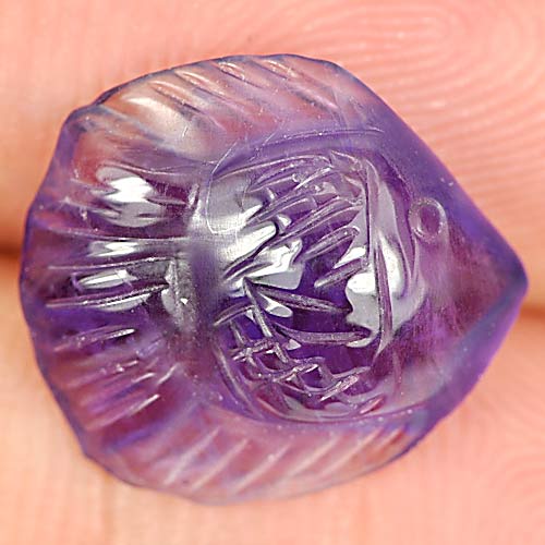 Purple Amethyst 5.01 Ct. Fish Carving 14.6 x 13 Mm. Natural Gemstone Unheated