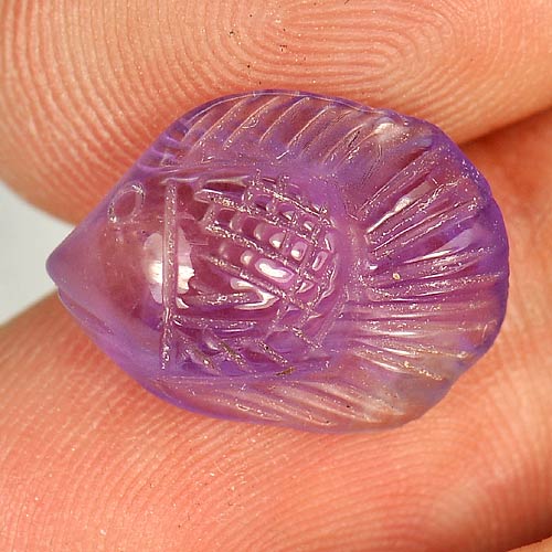 Purple Amethyst 4.94 Ct. Fish Carving 15.3 x 11 Mm. Natural Gem From Brazil