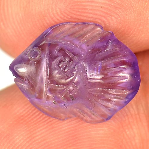 Purple Amethyst 3.74 Ct. Fish Carving 14.7 x 11.3 Mm. Natural Gemstone Unheated