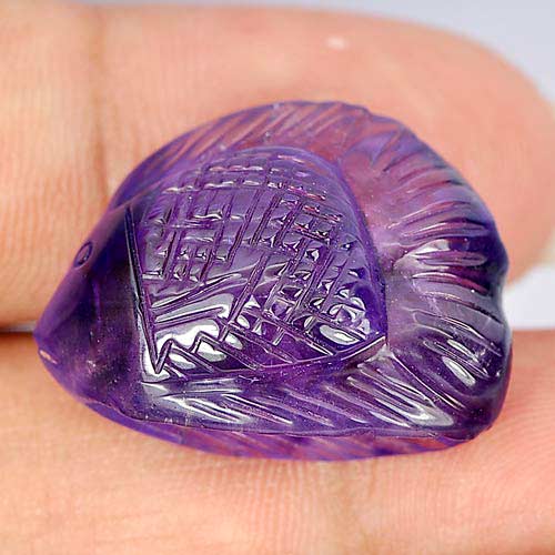 Purple Amethyst 29.31 Ct. Fish Carving 23 x 18 x 12.4 Mm. Natural Gem Unheated