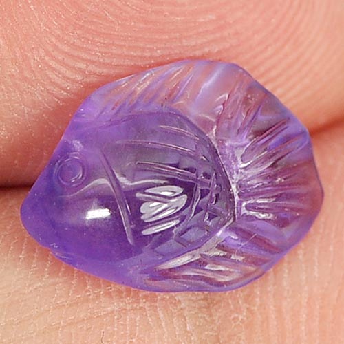 Purple Amethyst 3.06 Ct. Fish Carving 13.3 x 9.6 Mm. Natural Gem From Brazil