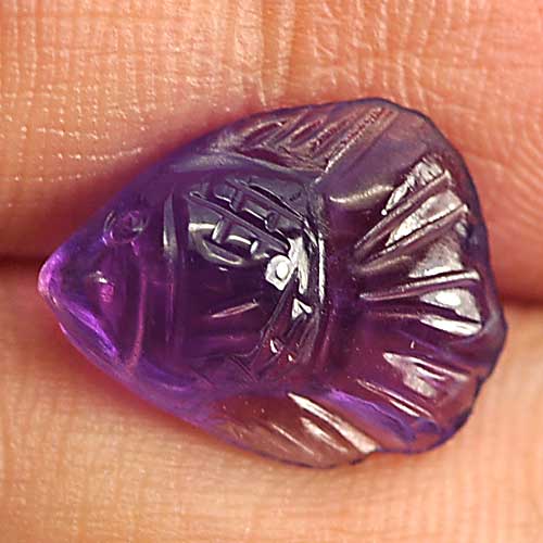 Purple Amethyst 2.76 Ct. Fish Carving 12 x 9.5 Mm. Natural Gemstone Unheated