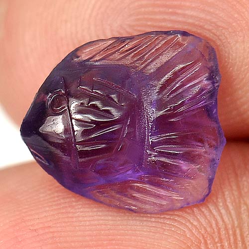 Purple Amethyst 3.07 Ct. Fish Carving 12 x 10.5 Mm. Natural Gemstone Unheated