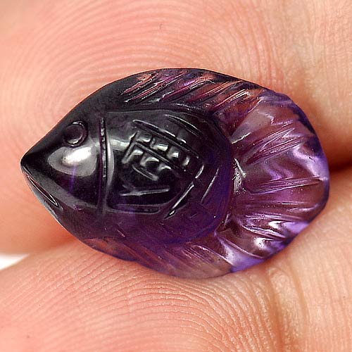 Purple Amethyst 5.57 Ct. Fish Carving 16.3 x 11 Mm. Natural Gemstone Unheated
