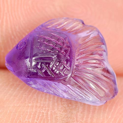 Purple Amethyst 4.57 Ct. Fish Carving 14.5 x 9.4 Mm. Natural Gemstone Unheated