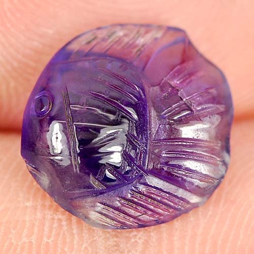 Purple Amethyst 3.52 Ct. Fish Carving 11.3 x 11.1 Mm. Natural Gemstone Unheated