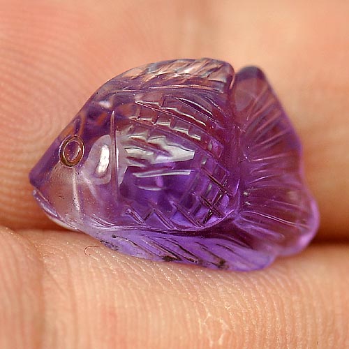 Purple Amethyst 4.86 Ct. Fish Carving 14.5 x 9.8 Mm. Natural Gemstone Unheated
