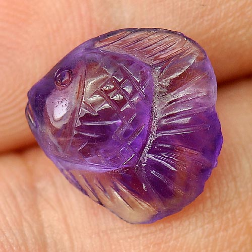 Purple Amethyst 3.93 Ct. Fish Carving 12.6 x 12.4 Mm. Natural Gem From Brazil