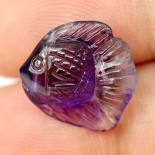 Purple Amethyst 4.01 Ct. Fish Carving 12.7 x 11.6 Mm. Natural Gemstone Unheated