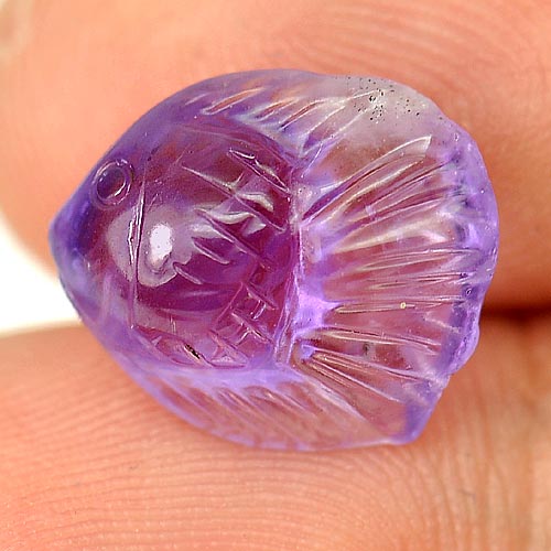 Purple Amethyst 4.49 Ct. Fish Carving 13 x 10.8 Mm. Natural Gem From Brazil
