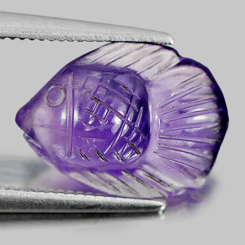 Purple Amethyst 3.05 Ct. Fish Carving 13.2 x 9.7 Mm. Natural Gemstone Unheated