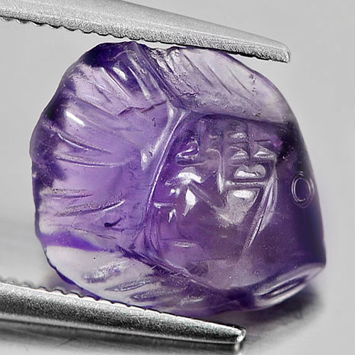 Purple Amethyst 2.93 Ct. Fish Carving 12.1 x 10.3 Mm. Natural Gem From Brazil