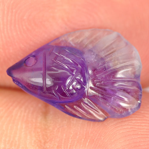 Purple Amethyst 2.63 Ct. Fish Carving 14 x 9.7 Mm. Natural Gemstone Unheated