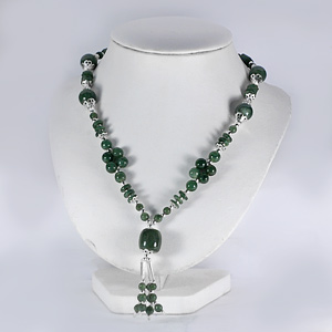373.80 Ct. Nice Natural Green Jade Bead Nickel Necklace