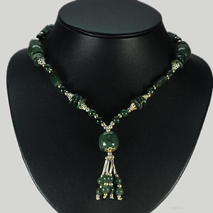 323.27 Ct. Natural Green Jade Bead Nickel Necklace