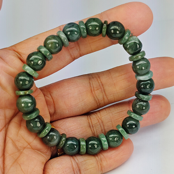 Natural Multi Color Green Genuine Jade 141.21 Ct. Beads Stretch Bracelet Gemstone From Thailand