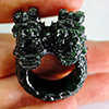 144.45 Ct. Natural Black Green Jade Ring Double Dragon Head Carving Size 9.5