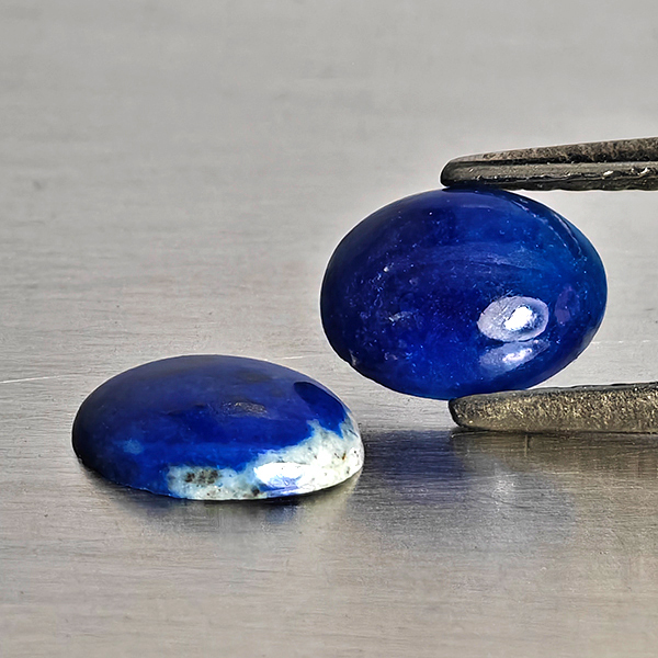 Natural Multi Color Blue Lapis Lazuli Gemstones 1.02 Ct. 2 Pcs. Oval Cabochon Shape 6.8 x 5.1 Mm.