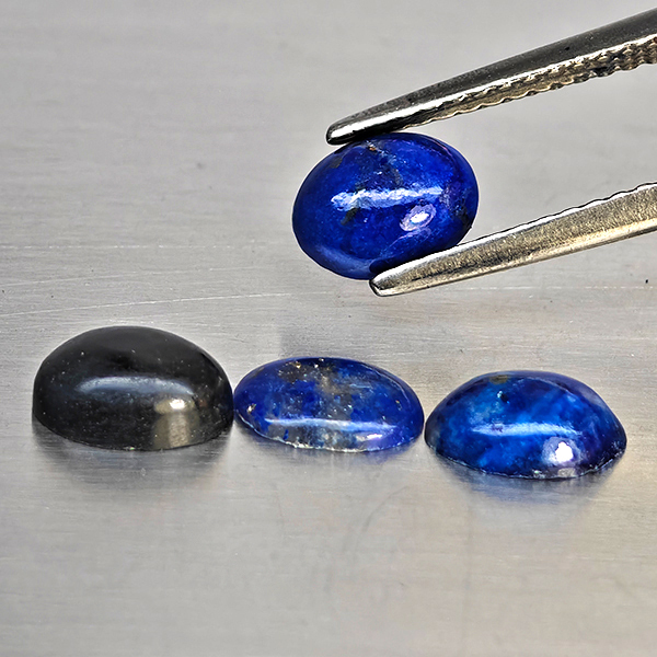 Natural Multi Color Blue Lapis Lazuli Gemstones 2.03 Ct. 4 Pcs. Oval Cabochon Shape 6.3 x 4.9 Mm.