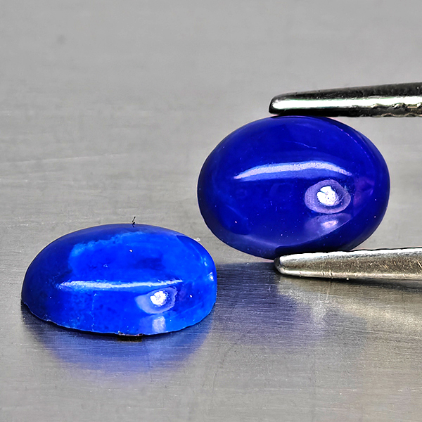 Natural Multi Color Blue Lapis Lazuli Gemstones 1.64 Ct. 2 Pcs. Oval Cabochon Shape 7.4 x 5.5 Mm.