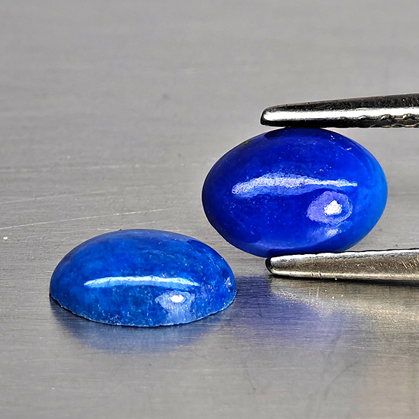 Natural Multi Color Blue Lapis Lazuli Gemstones 1.48 Ct. 2 Pcs. Oval Cabochon Shape 7.2 x 5.3 Mm.