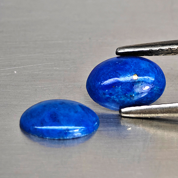Natural Multi Color Blue Lapis Lazuli Gemstones 1.27 Ct. 2 Pcs. Oval Cabochon Shape 7.3 x 5.4 Mm.