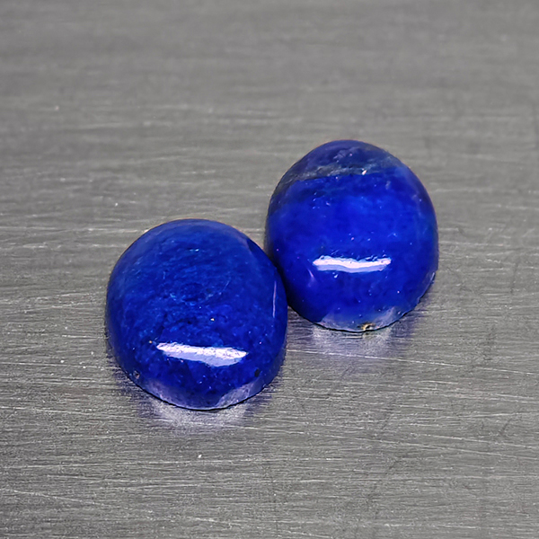 Natural Multi Color Blue Lapis Lazuli Gemstones 1.65 Ct. 2 Pcs. Oval Cabochon Shape 7.3 x 5.3 Mm.