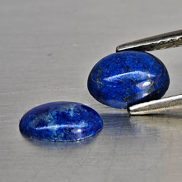 Natural Multi Color Blue Lapis Lazuli Gemstones 1.30 Ct. 2 Pcs. Oval Cabochon Shape 7.3 x 5.3 Mm.
