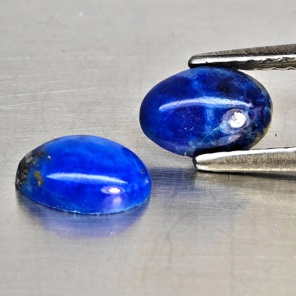 Natural Multi Color Blue Lapis Lazuli Gemstones 1.37 Ct. 2 Pcs. Oval Cabochon Shape 6.9 x 4.9 Mm.