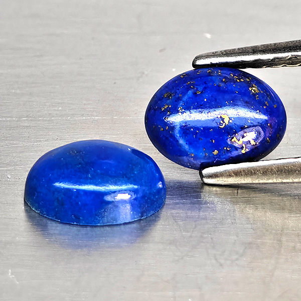 Natural Multi Color Blue Lapis Lazuli Gemstones 1.31 Ct. 2 Pcs. Oval Cabochon Shape 6.9 x 5.1 Mm.