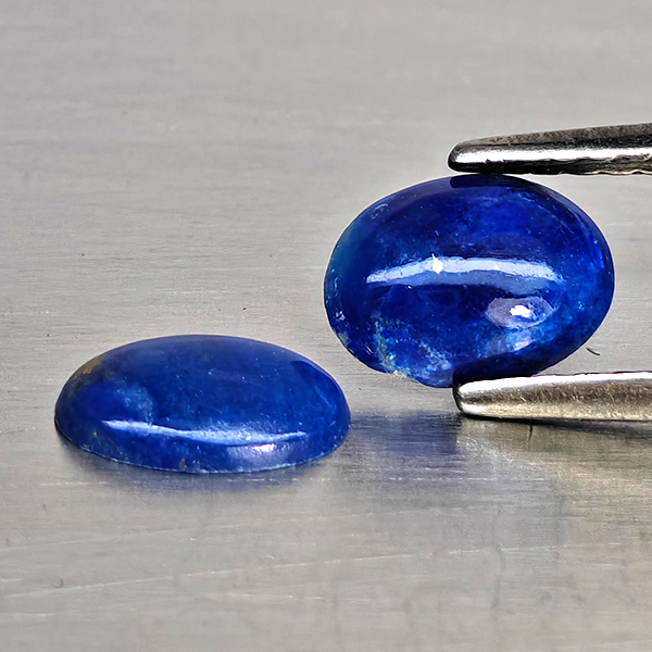 Natural Multi Color Blue Lapis Lazuli Gemstones 0.95 Ct. 2 Pcs. Oval Cabochon Shape 6.9 x 5.2 Mm.