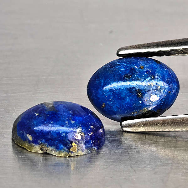 Natural Multi Color Blue Lapis Lazuli Gemstones 1.18 Ct. 2 Pcs. Oval Cabochon Shape 6.8 x 5 Mm.