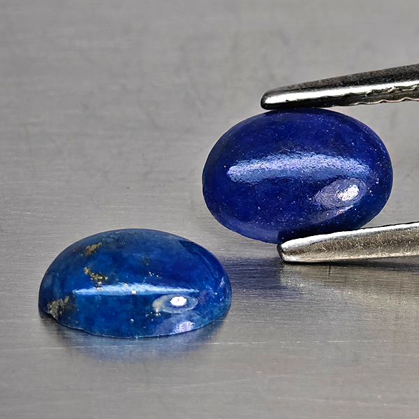 Natural Multi Color Blue Lapis Lazuli Gemstones 1.21 Ct. 2 Pcs. Oval Cabochon Shape 6.9 x 5 Mm.