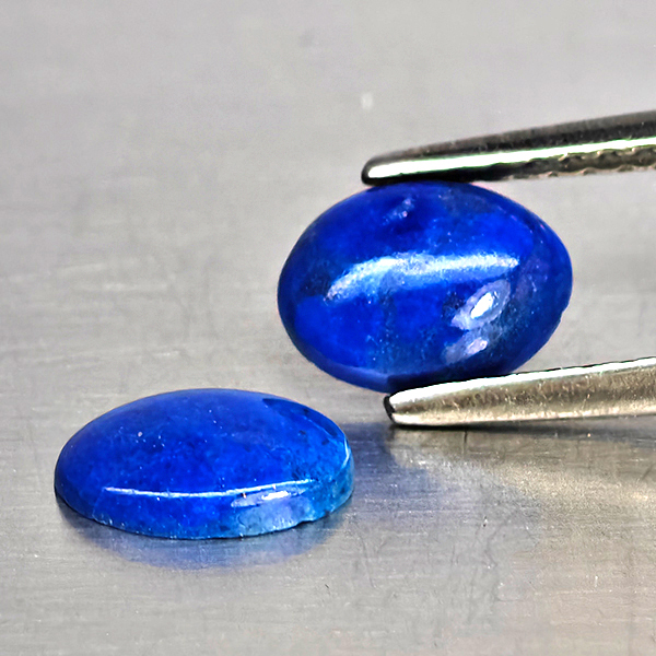 Natural Multi Color Blue Lapis Lazuli Gemstones 0.99 Ct. 2 Pcs. Oval Cabochon Shape 6.9 x 5.1 Mm.