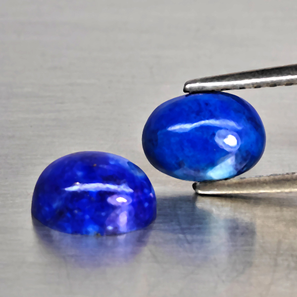 Natural Multi Color Blue Lapis Lazuli Gemstones 1.73 Ct. 2 Pcs. Oval Cabochon Shape 6.8 x 5.2 Mm.