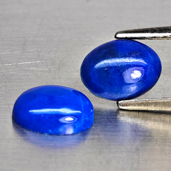 Natural Multi Color Blue Lapis Lazuli Gemstones 1.40 Ct. 2 Pcs. Oval Cabochon Shape 6.9 x 5.1 Mm.