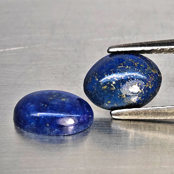 Natural Multi Color Blue Lapis Lazuli Gemstones 1.25 Ct. 2 Pcs. Oval Cabochon Shape 6.8 x 5.3 Mm.