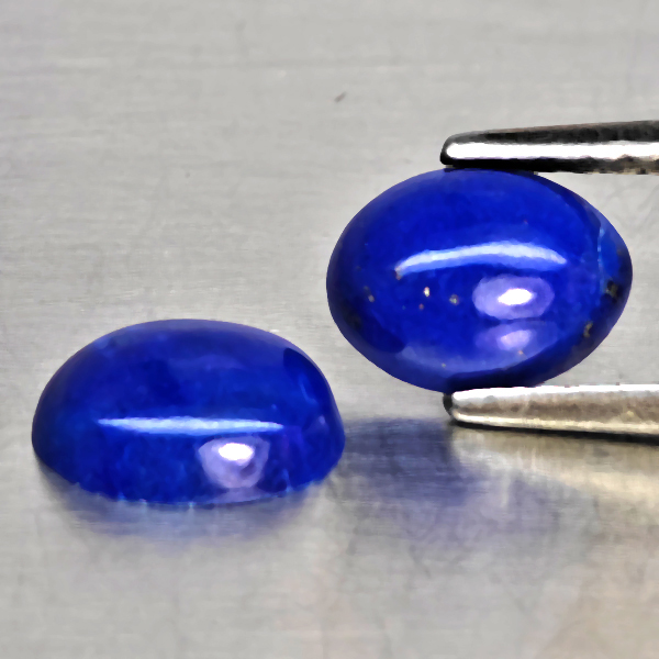 Natural Multi Color Blue Lapis Lazuli Gemstones 0.75 Ct. 2 Pcs. Oval Cabochon Shape 6.8 x 4.7 Mm.