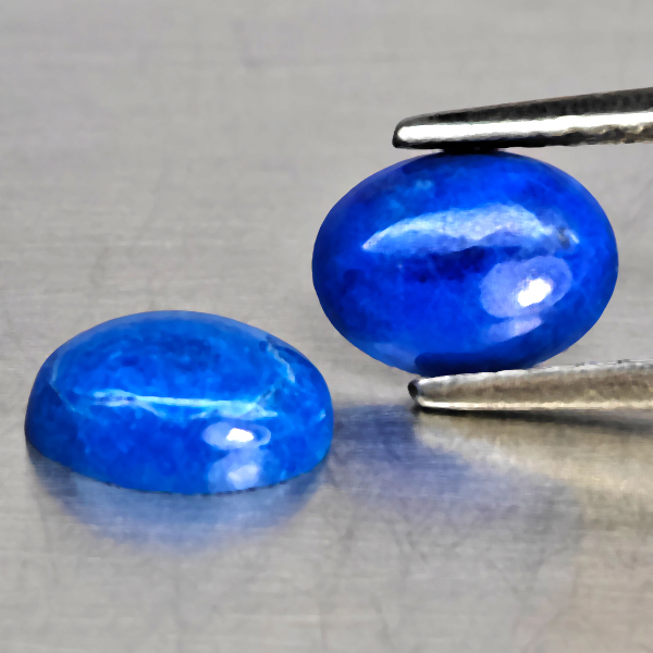Natural Multi Color Blue Lapis Lazuli Gemstones 0.76 Ct. 2 Pcs. Oval Cabochon Shape 6.9 x 5.1 Mm.
