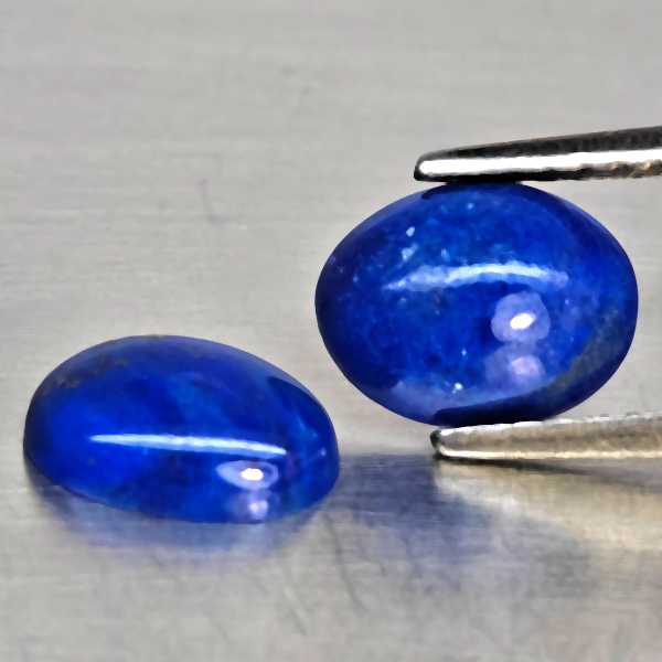 Natural Multi Color Blue Lapis Lazuli Gemstones 1.21 Ct. 2 Pcs. Oval Cabochon Shape 7.5 x 5.6 Mm.
