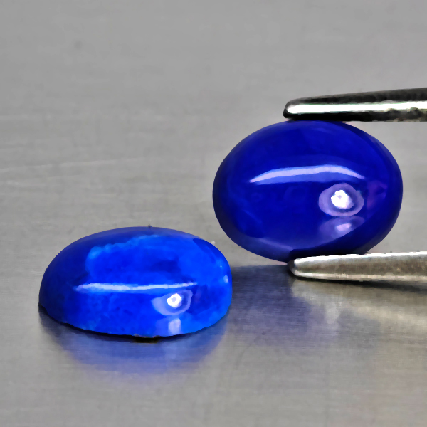 Natural Multi Color Blue Lapis Lazuli Gemstones 1.48 Ct. 2 Pcs. Oval Cabochon Shape 7.5 x 5.9 Mm.